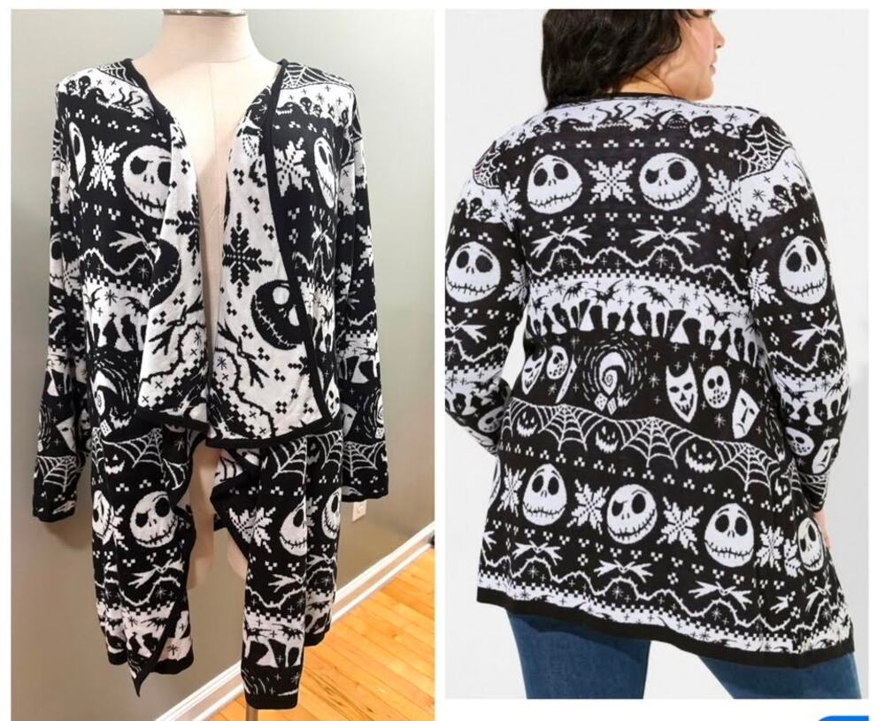 Torrid 3 (3X) Disney Nightmare Christmas Jack Fair Isle Open Cardigan Sweater